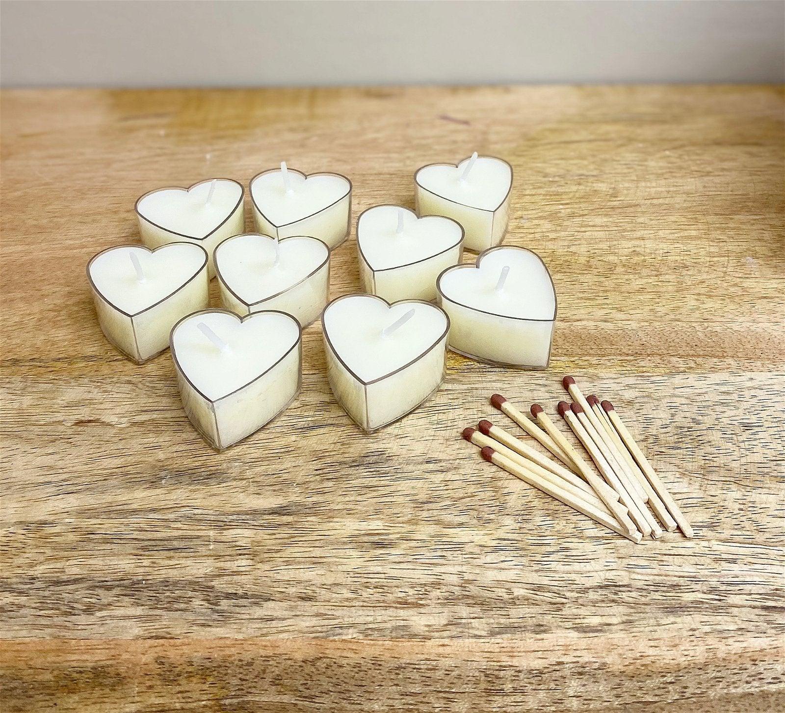 View Pack of Nine Small Heart Shaped Tea Light Candles information