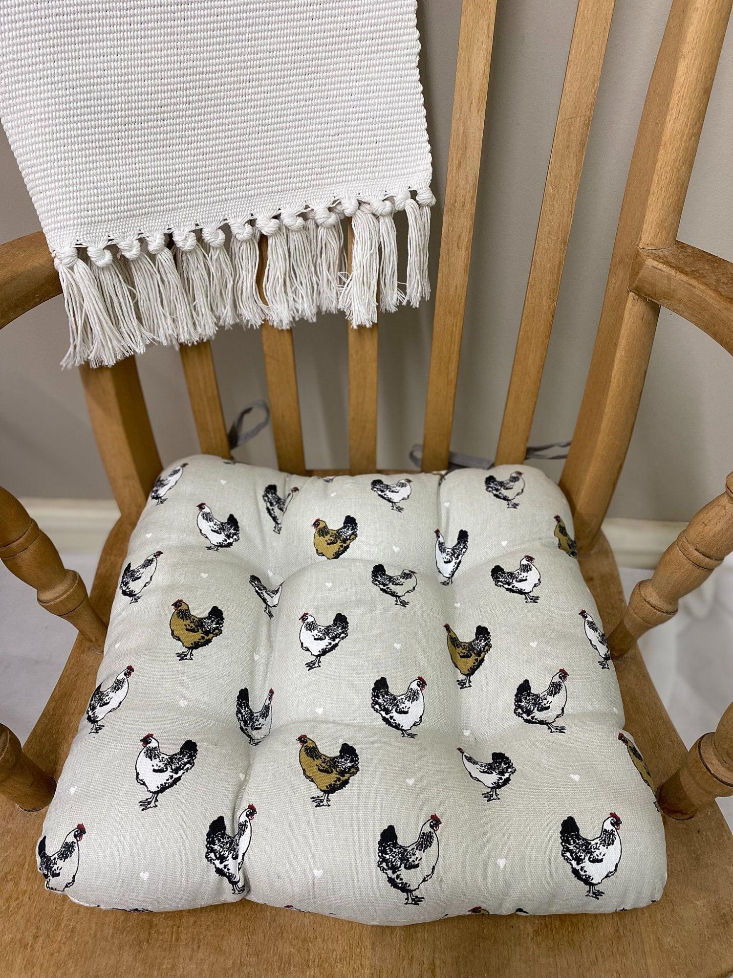 View Padded Seat Pad With Ties With A Chicken Print Design information