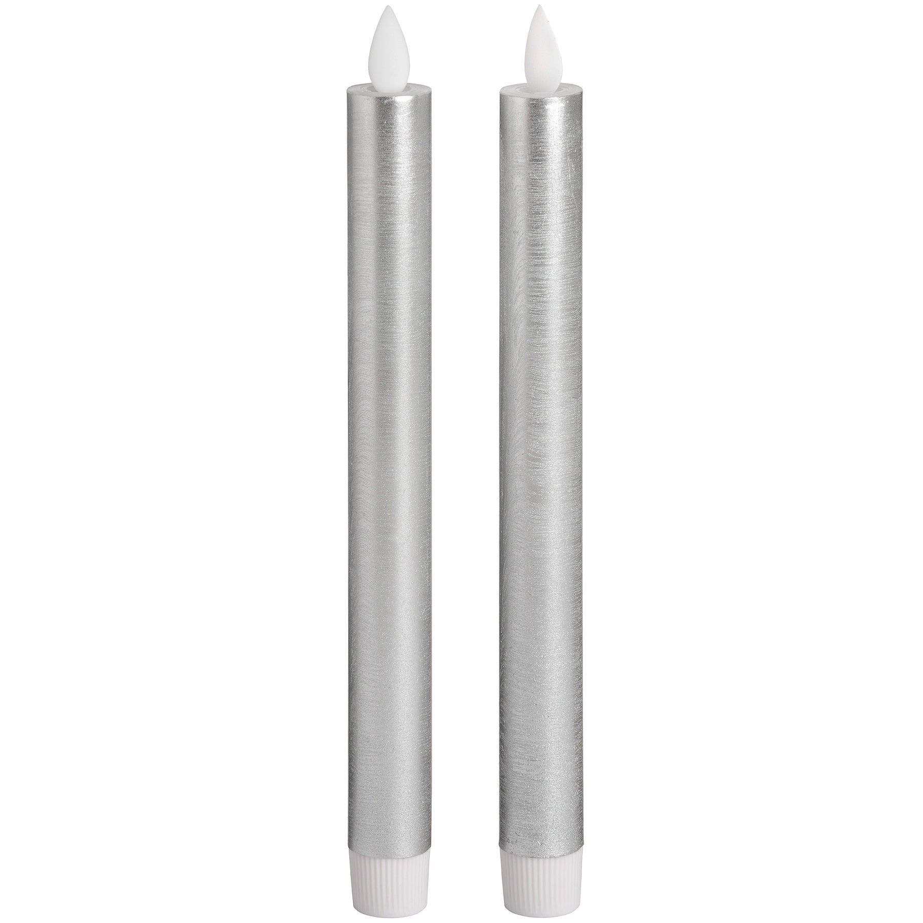 View Pair Of Silver Luxe Flickering Flame LED Wax Dinner Candles information