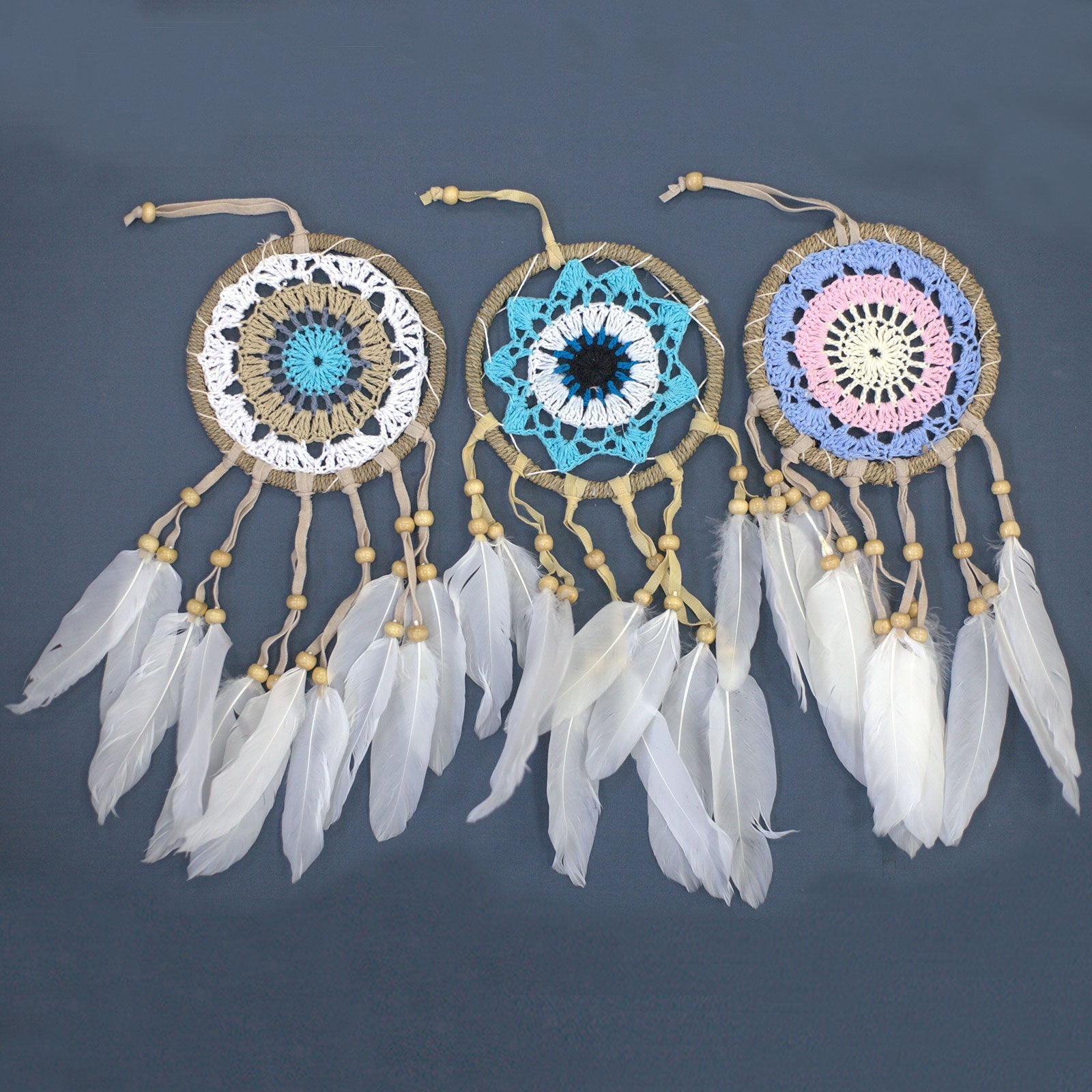 View Pastel Blue Macramé Dream Catcher 12cm asst colours information