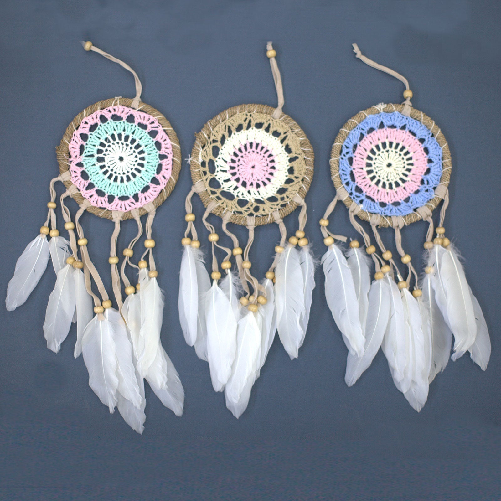 View Pastel Pink Macramé Dream Catcher 12cm asst colours information