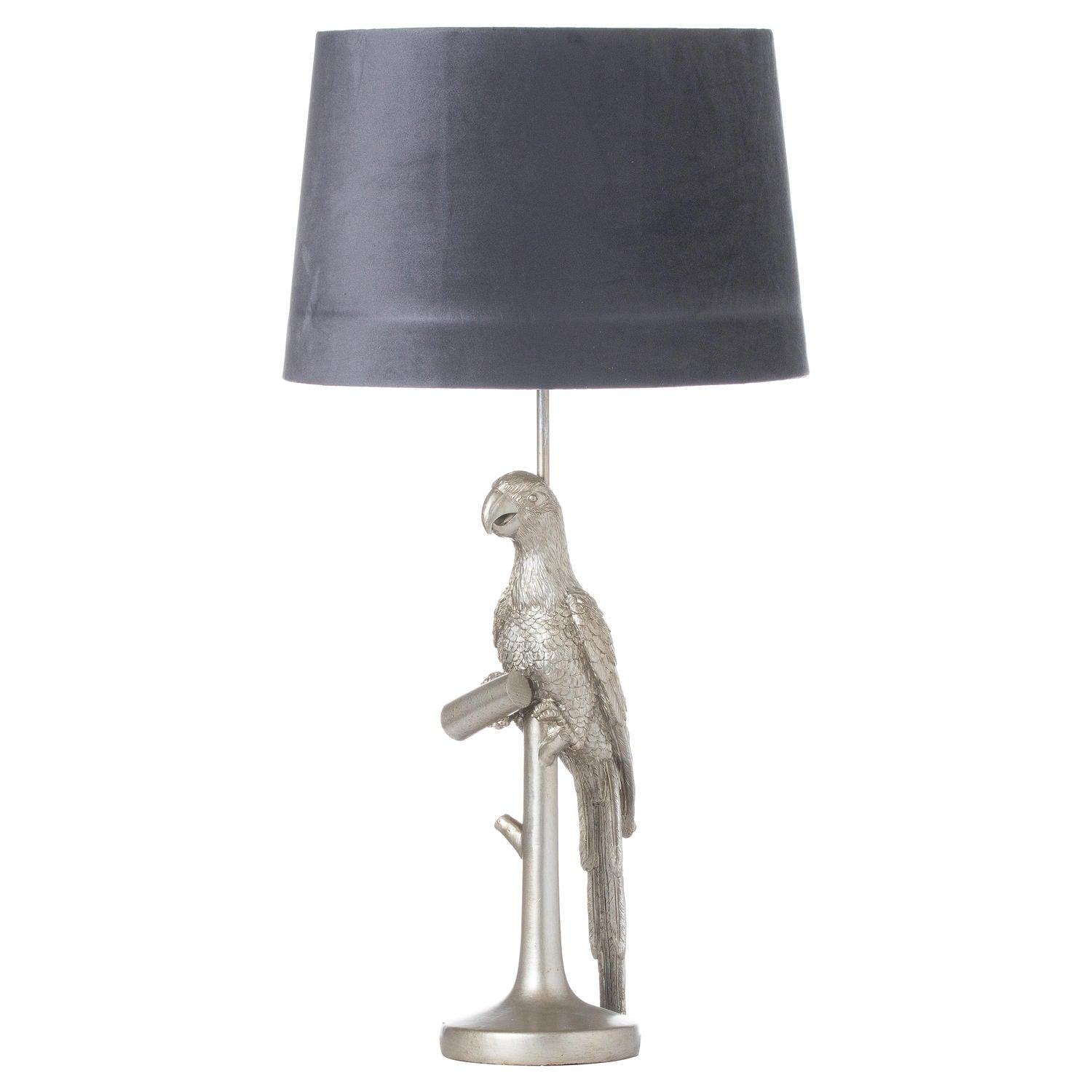 View Percy The Parrot Silver Table Lamp With Grey Velvet Shade information