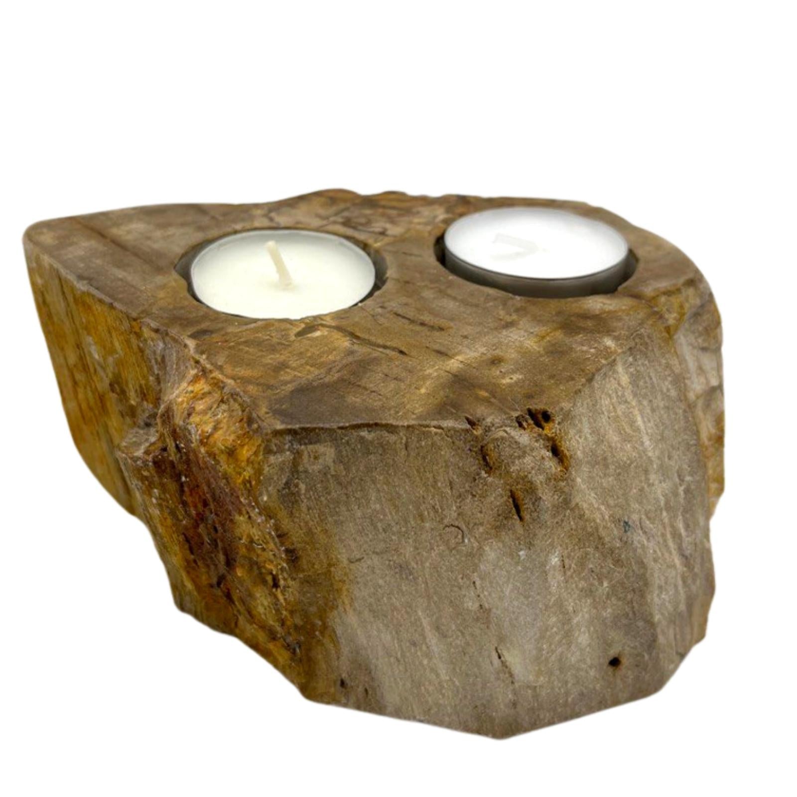 View Petrified Wood Candle Holder Double information