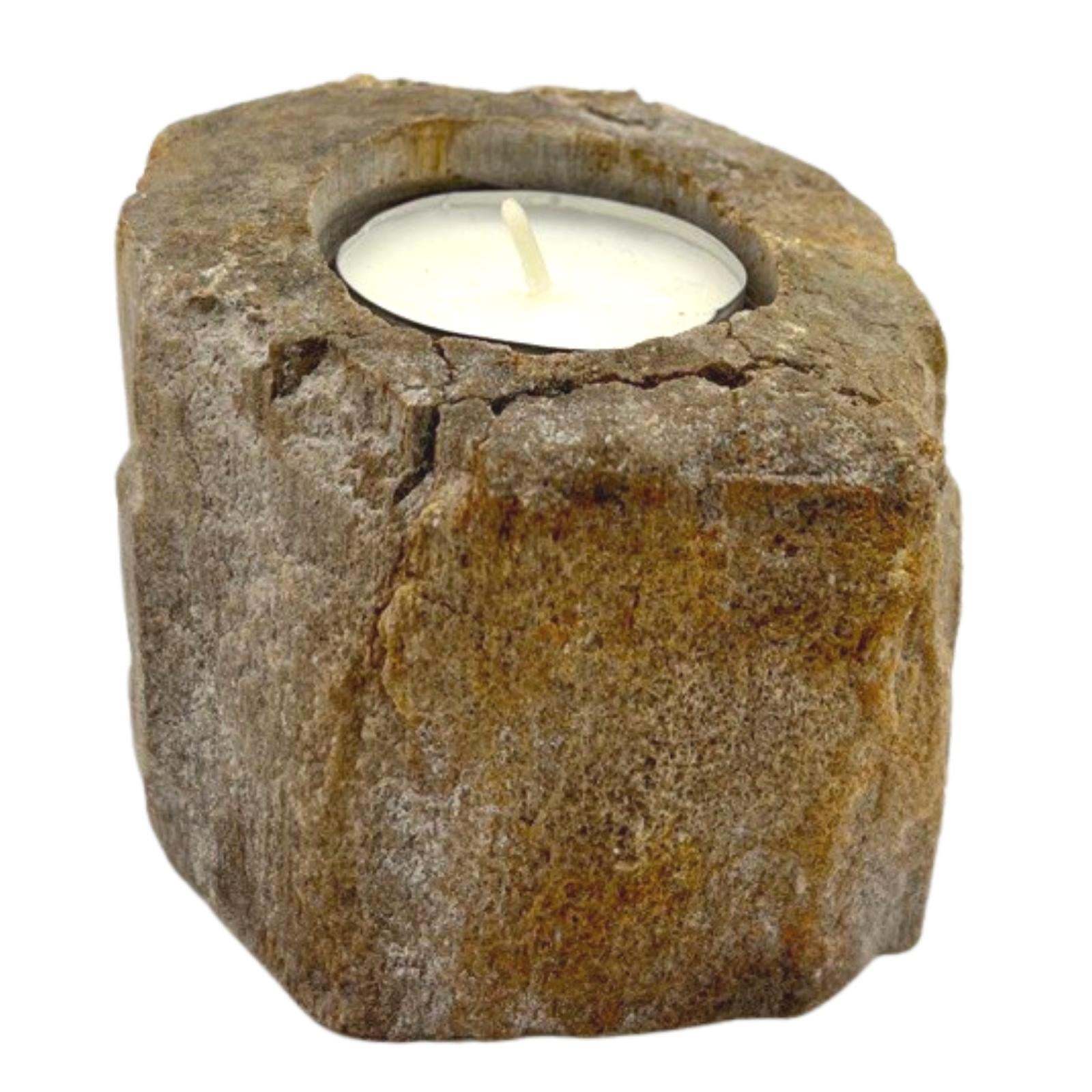 View Petrified Wood Candle Holder Single Low information