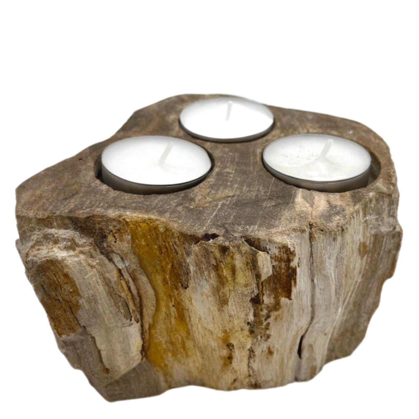 View Petrified Wood Candle Holder Triple information