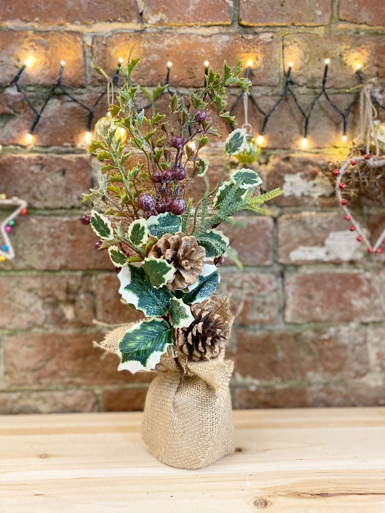 View Pinecone Berries Display In Hessian Sack information