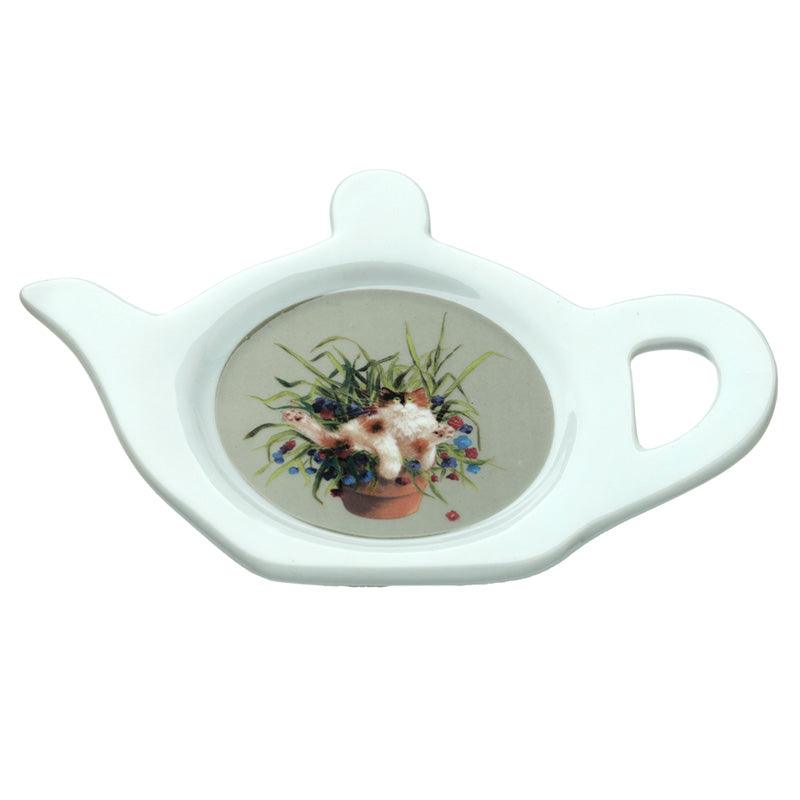 View Porcelain Teabag DishHolder Kim Haskins Cat in Plant Pot Green information