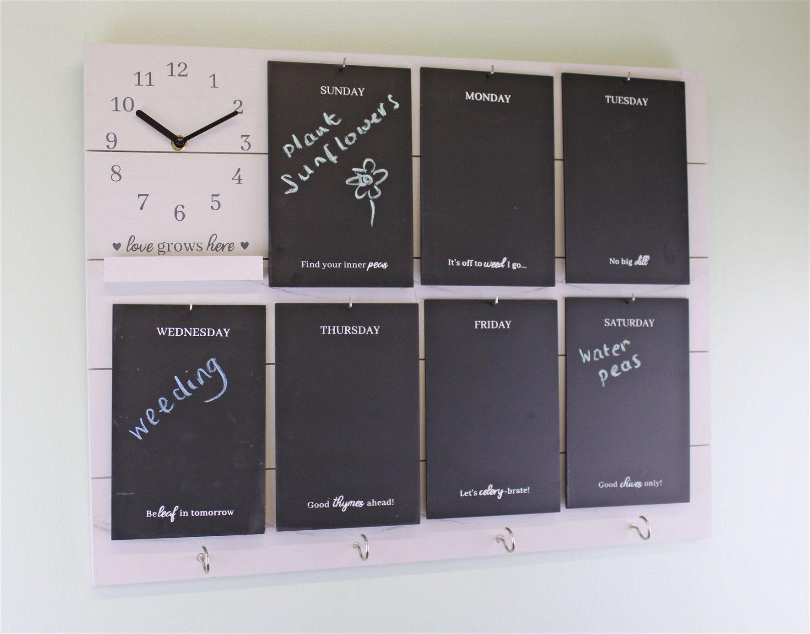 View Potting Shed Weekly Reminder Chalkboard With Clock Hooks White information