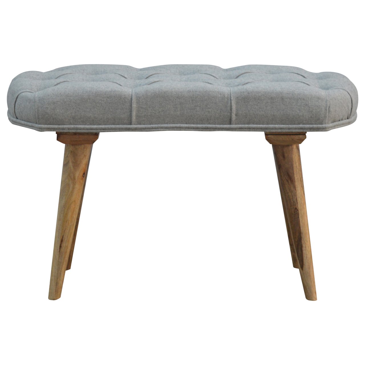 View Nordic Style Bench with Deep Buttoned Grey Tweed Top information