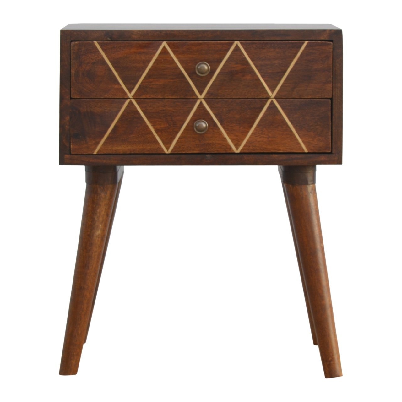 View Geometric Brass Inlay 2 Drawer Bedside information