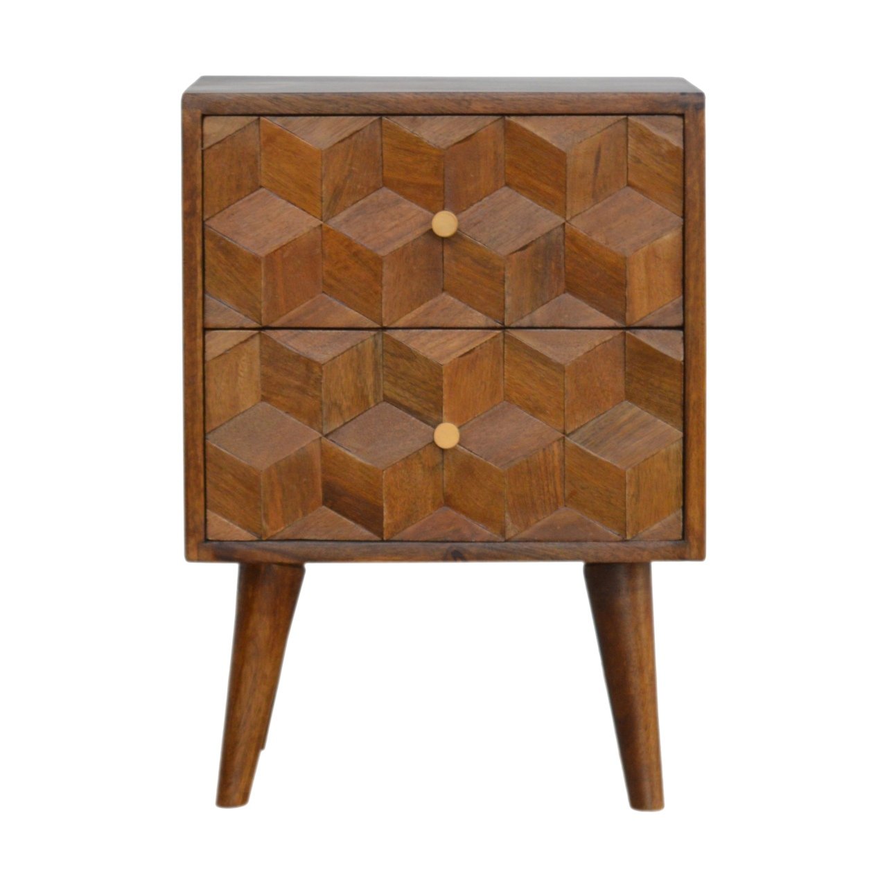 View Chestnut Cube Carved Bedside information