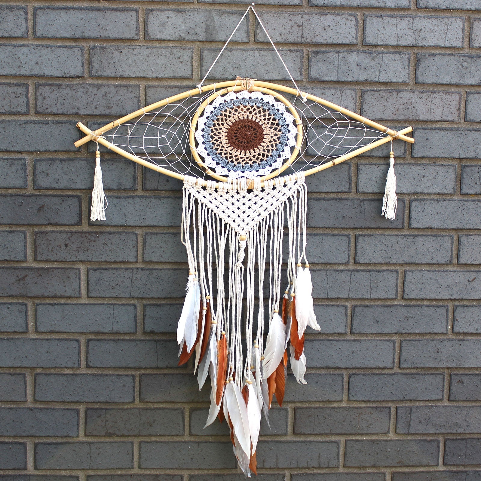 View Protection Dream Catcher Lrg Macrame Evil Eye White GreyBrown information