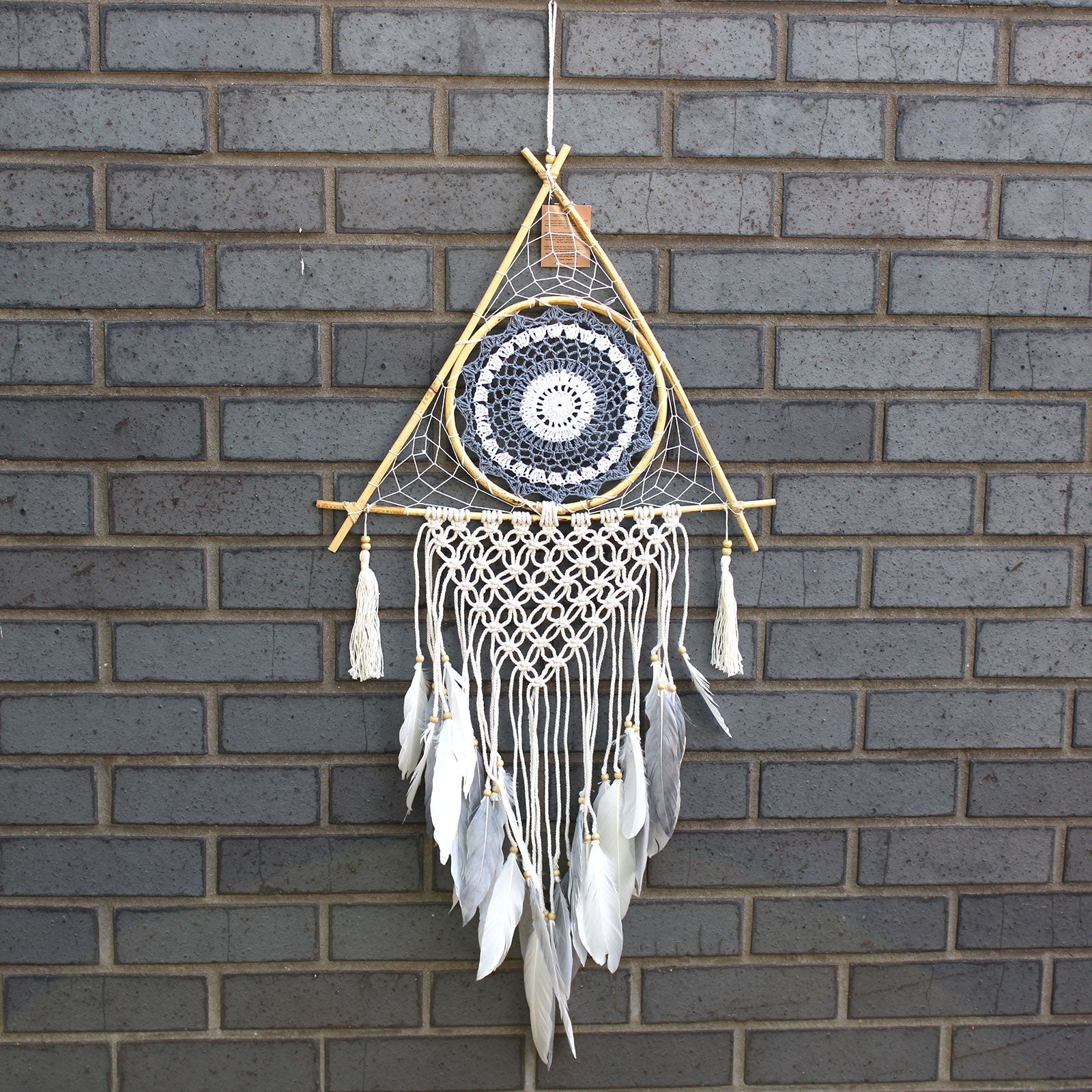 View Protection Dream Catcher Lrg Macrame Pyramid WhiteGrey information