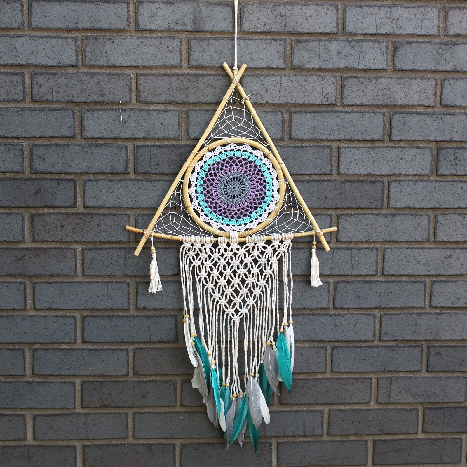 View Protection Dream Catcher Lrg Macrame Pyramid WhiteTurquoise information