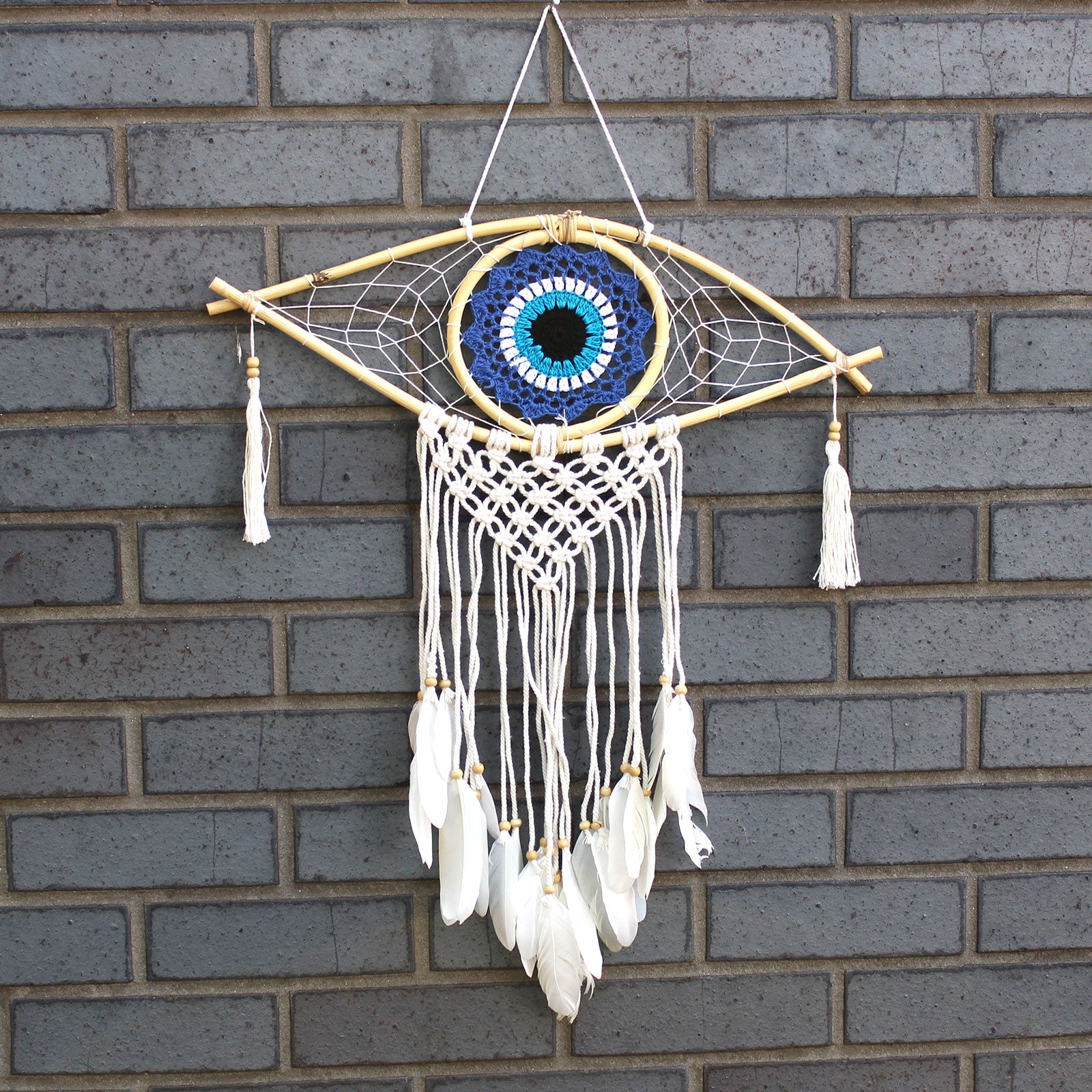 View Protection Dream Catcher Med Macrame Evil Eye BlueWhiteBlack information