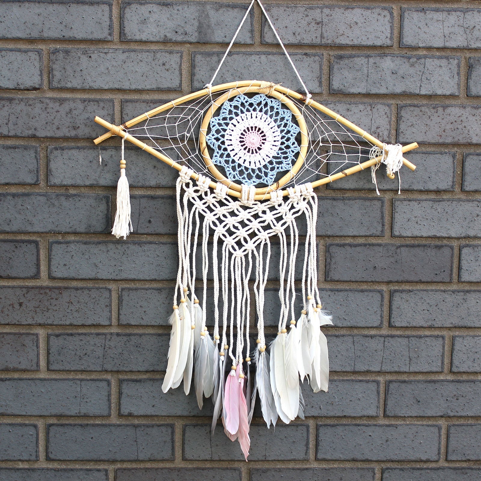 View Protection Dream Catcher Med Macrame Evil Eye BlueWhitePink information