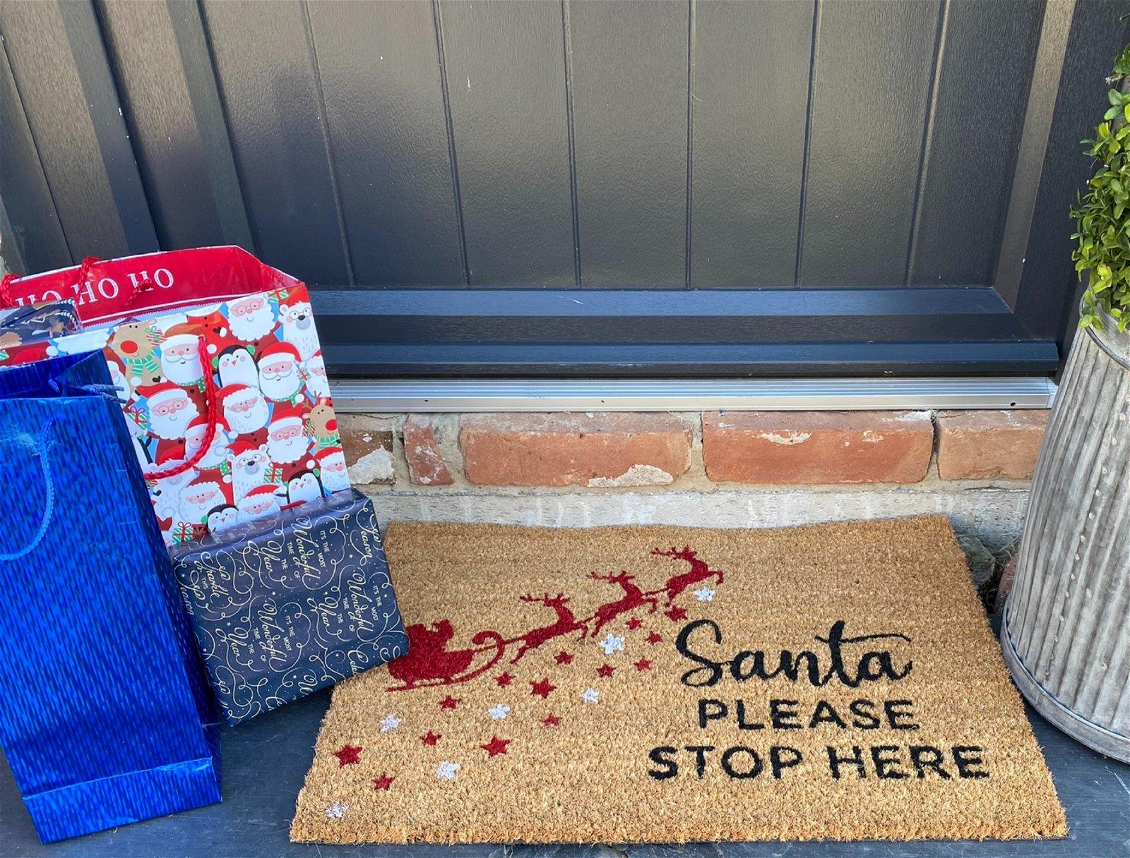 View Santa Stop Here Doormat Sleigh information