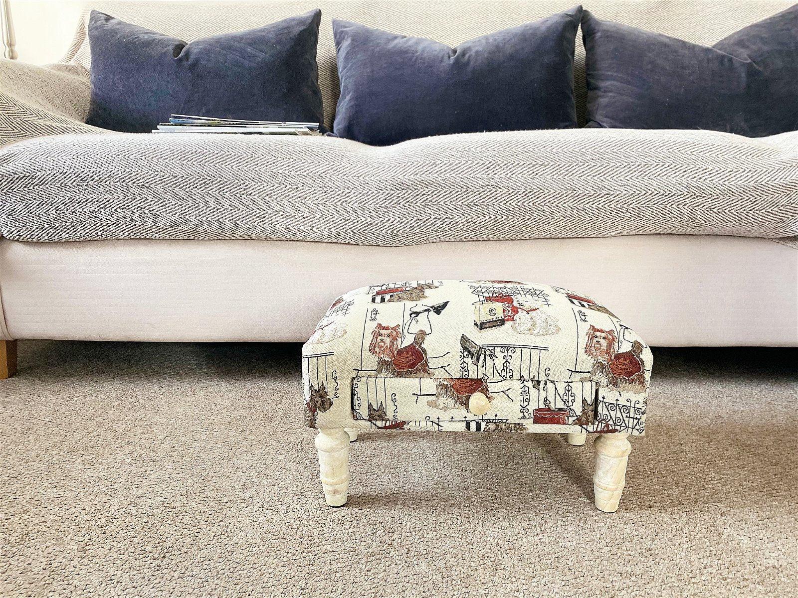 View Scottie Dog Fabric Footstool with Drawer information