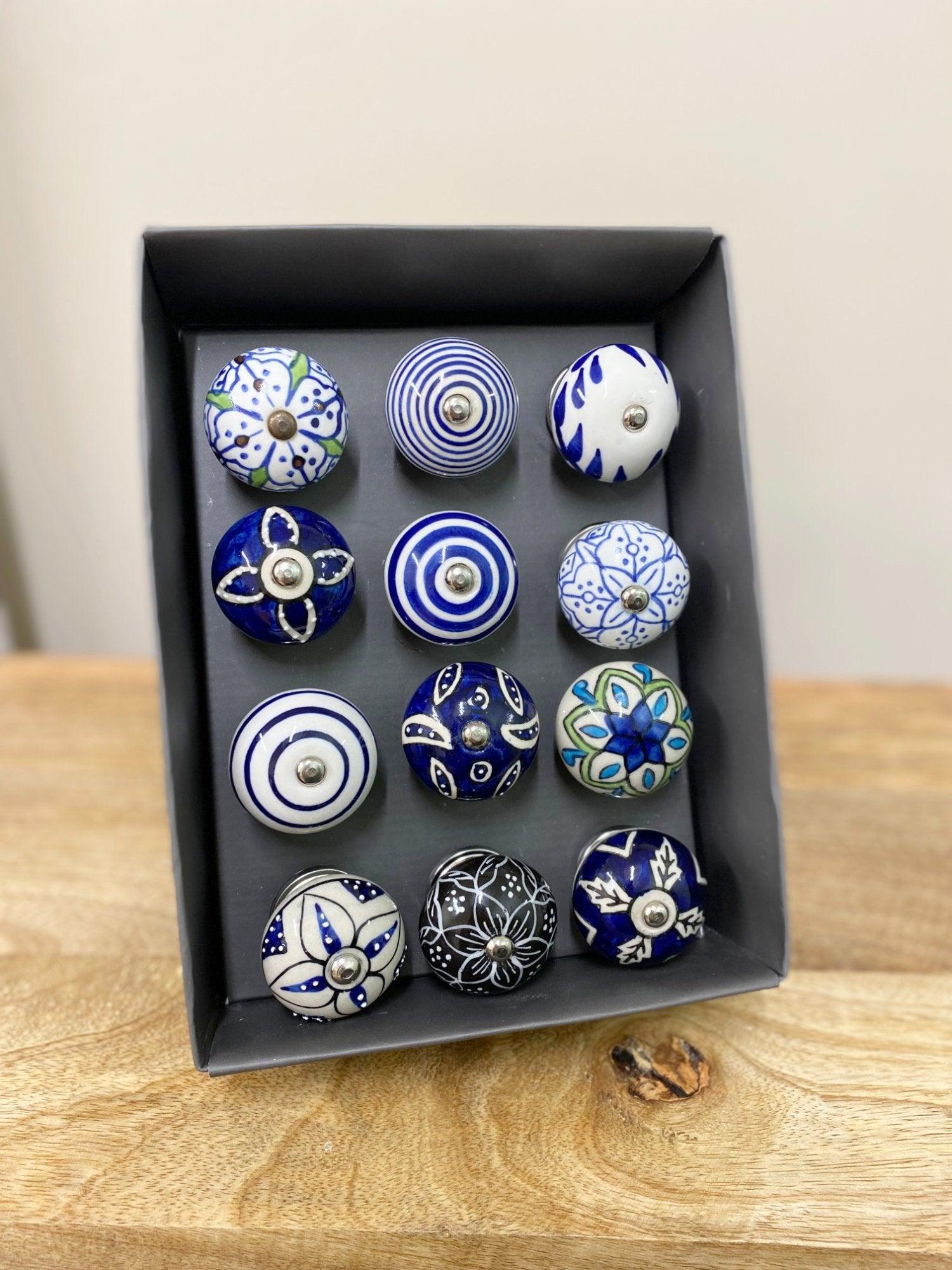 View Set Of 12 Ceramic Blue Round Knobs information