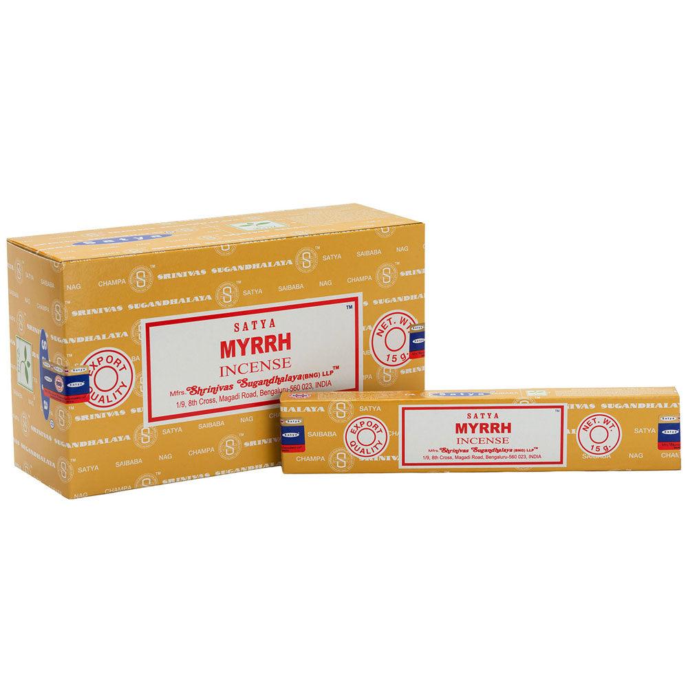 View Set of 12 Packets of Myrrh Incense Sticks by Satya information