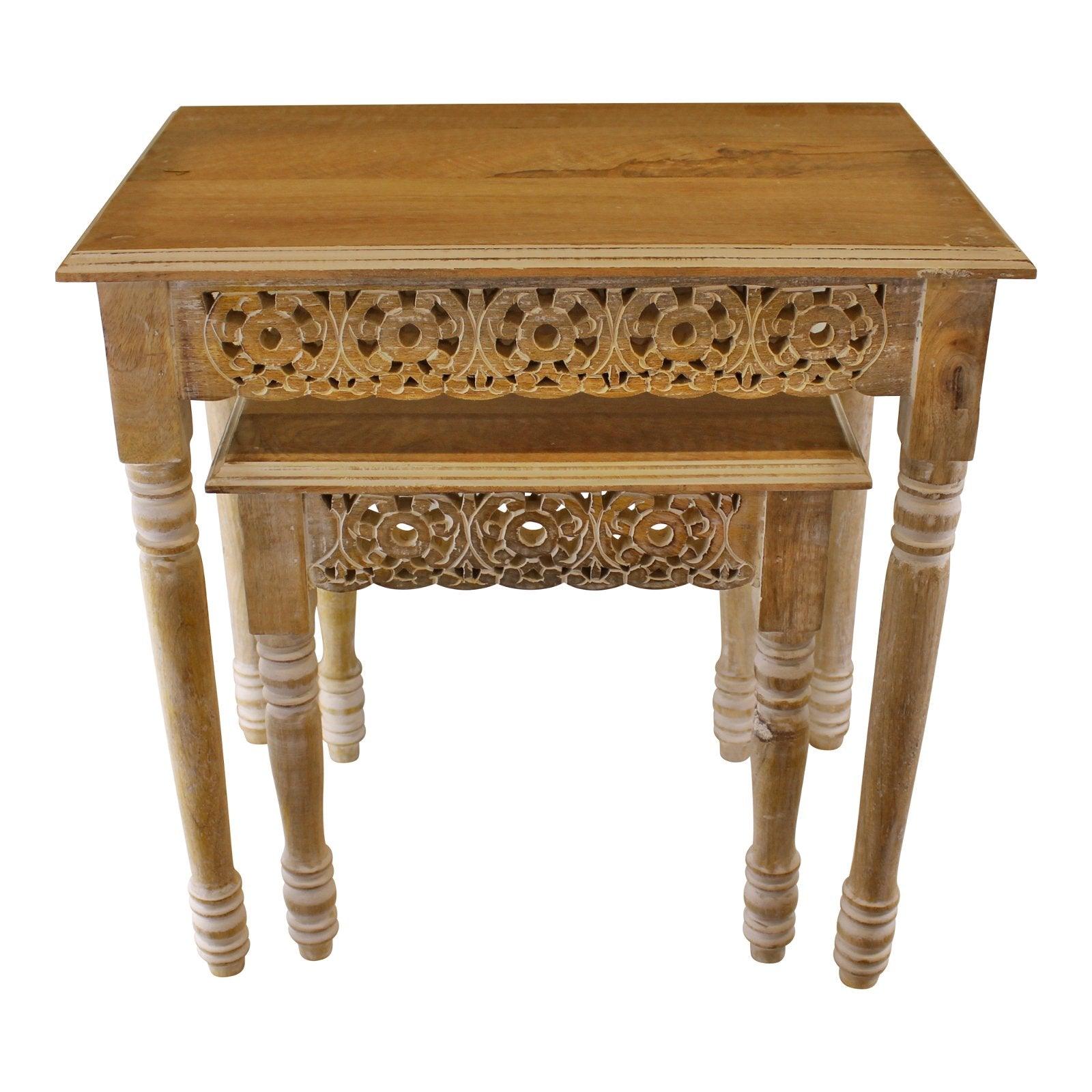 View Set of 2 Carved Edge Wooden Side Tables information