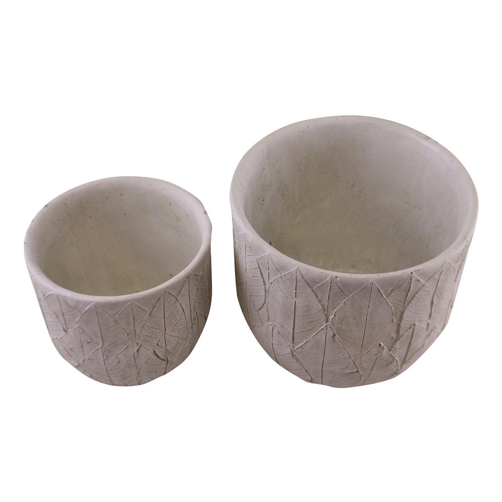 View Set of 2 Cement Embossed Leaf Planters information