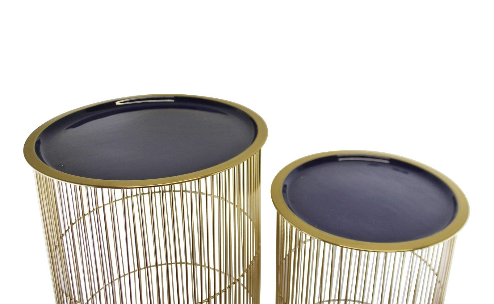 View Set of 2 Decorative Side Tables in Gold Navy Blue information