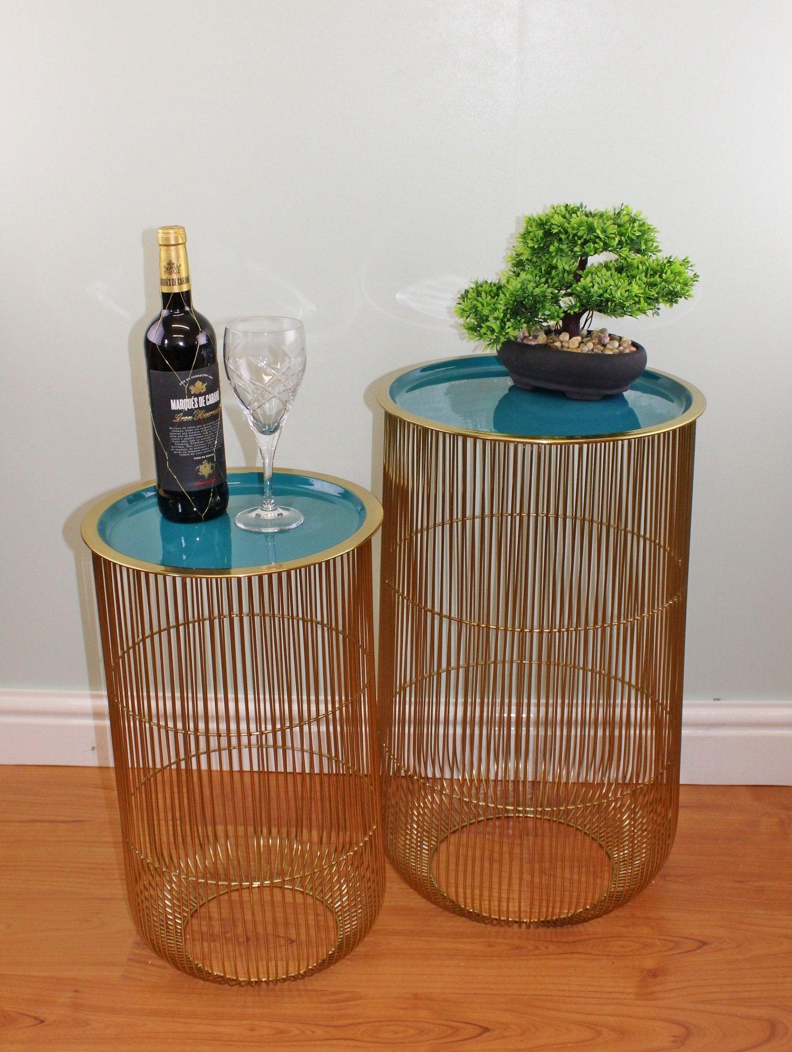 View Set of 2 Decorative Side Tables in Gold Teal information