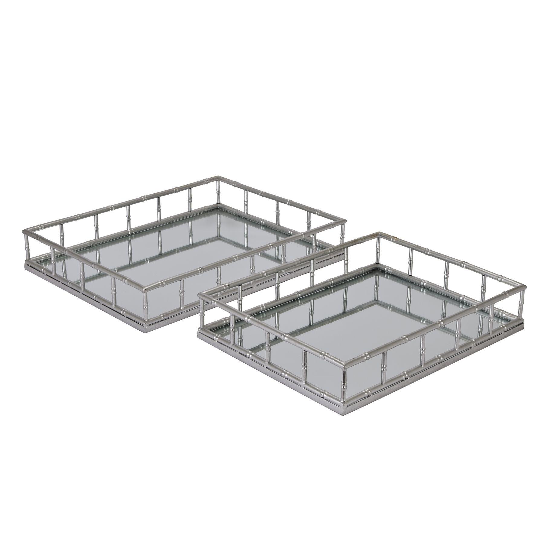 View Set Of 2 Detailed Silver Rectangular Trays information