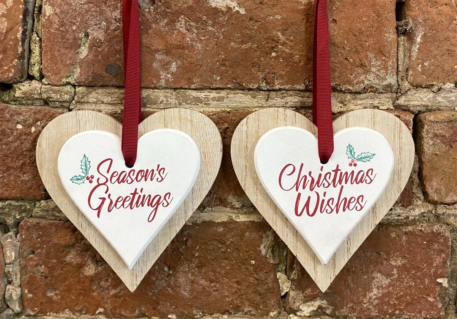 View Set Of 2 Double Wooden Hanging Heart Decoration 12cm information