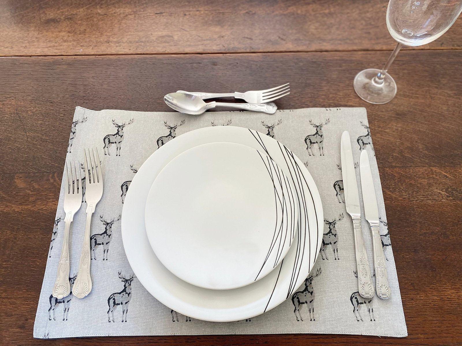 View Set of 2 Grey Stag Print Fabric Place Mats information
