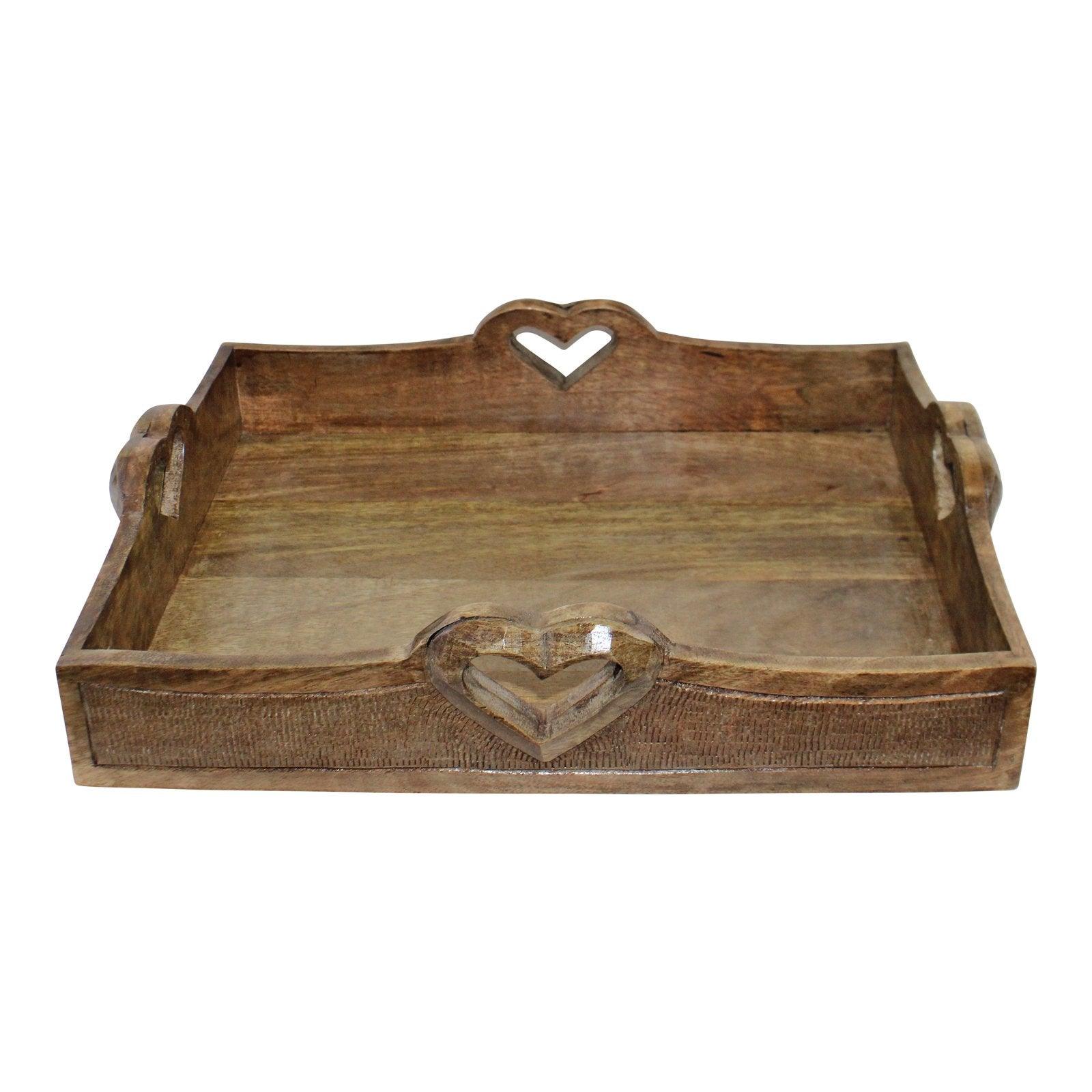 View Set Of 2 Mango Wood Heart Detail Serving Trays information