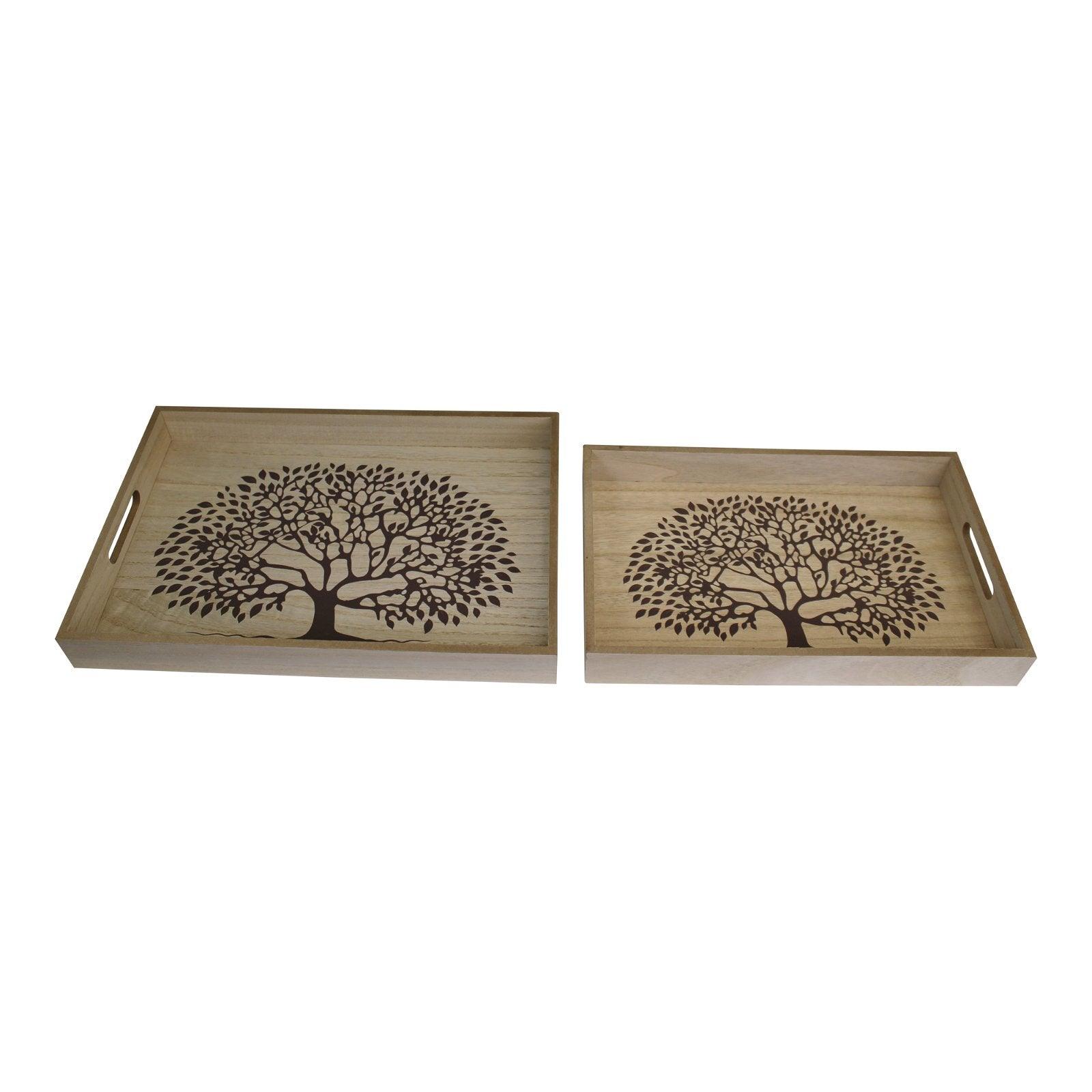 View Set Of 2 Tree Of Life Wooden Trays information