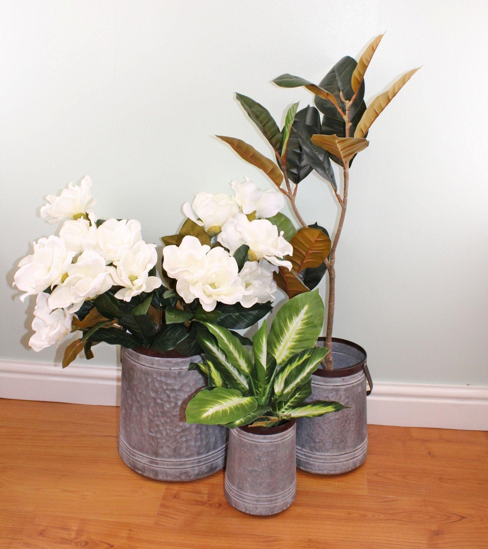 View Set of 3 Bucket Style Metal Planters information
