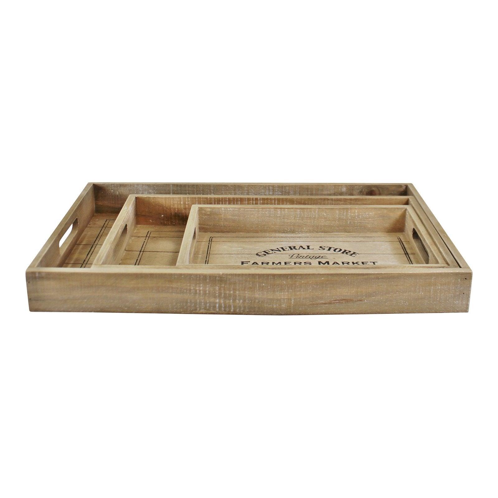 View Set Of 3 General Store Wooden Trays With Handles information