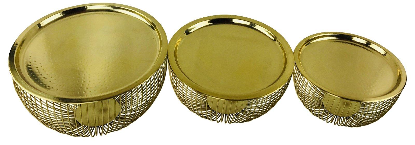 View Set Of 3 Gold Bowls With Plate Tops information