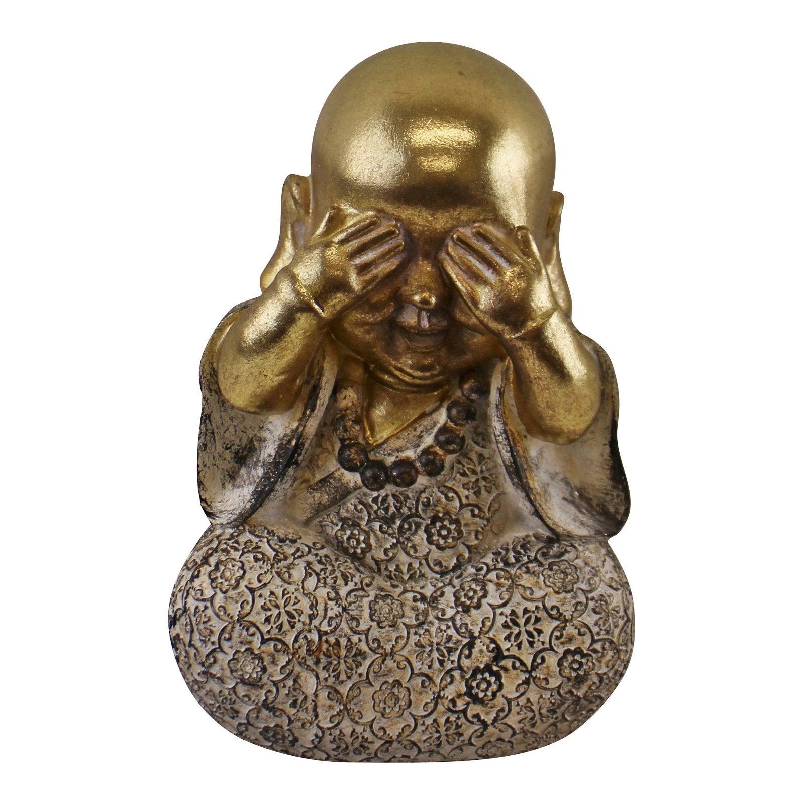 View Set of 3 Gold Buddha Ornaments See No Evil Hear No Evil Speak No Evil information
