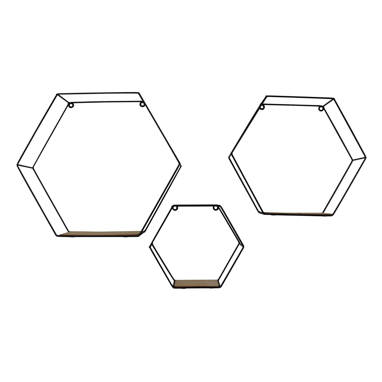 View Set Of 3 Hexagonal Wall Shelves information