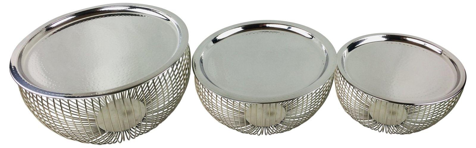 View Set Of 3 Silver Bowls With Plate Tops information