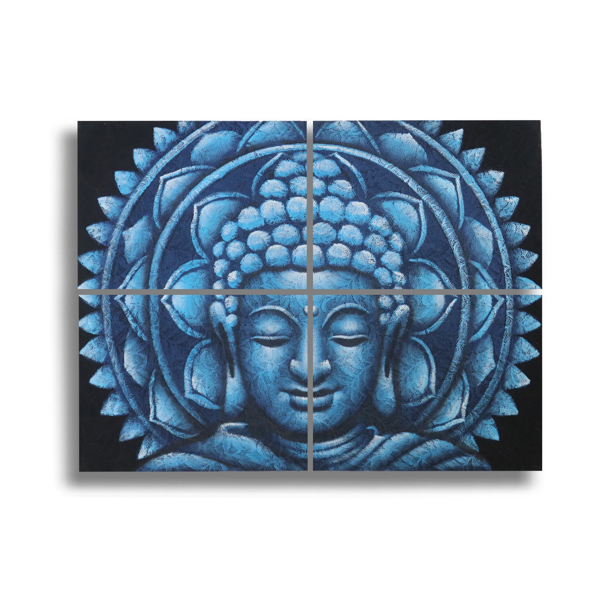 View Set of 4 Blue Buddha Mandala Brocade Detail 30x40cm information