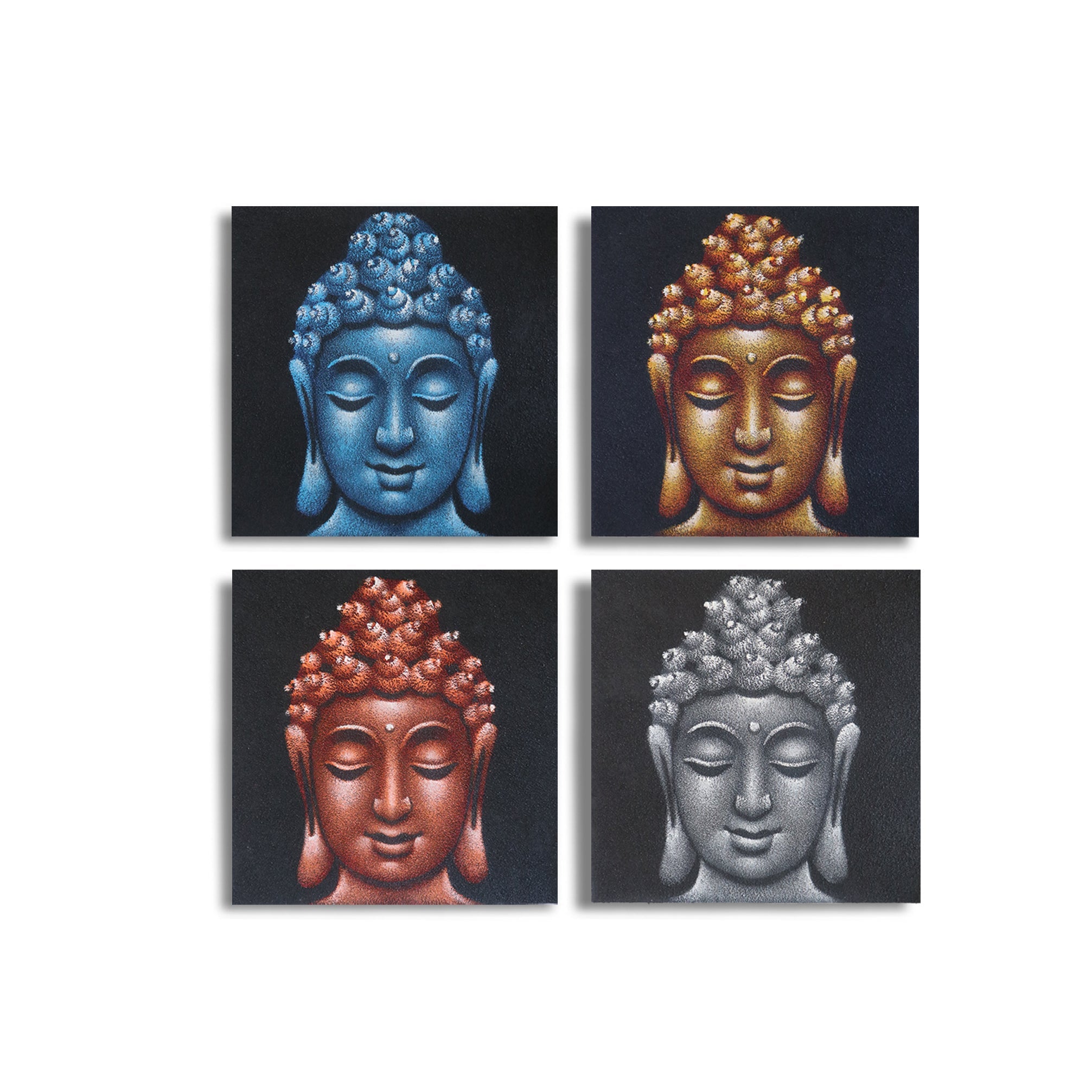 View Set of 4 Buddha Heads Sand Detail 30x30cm information