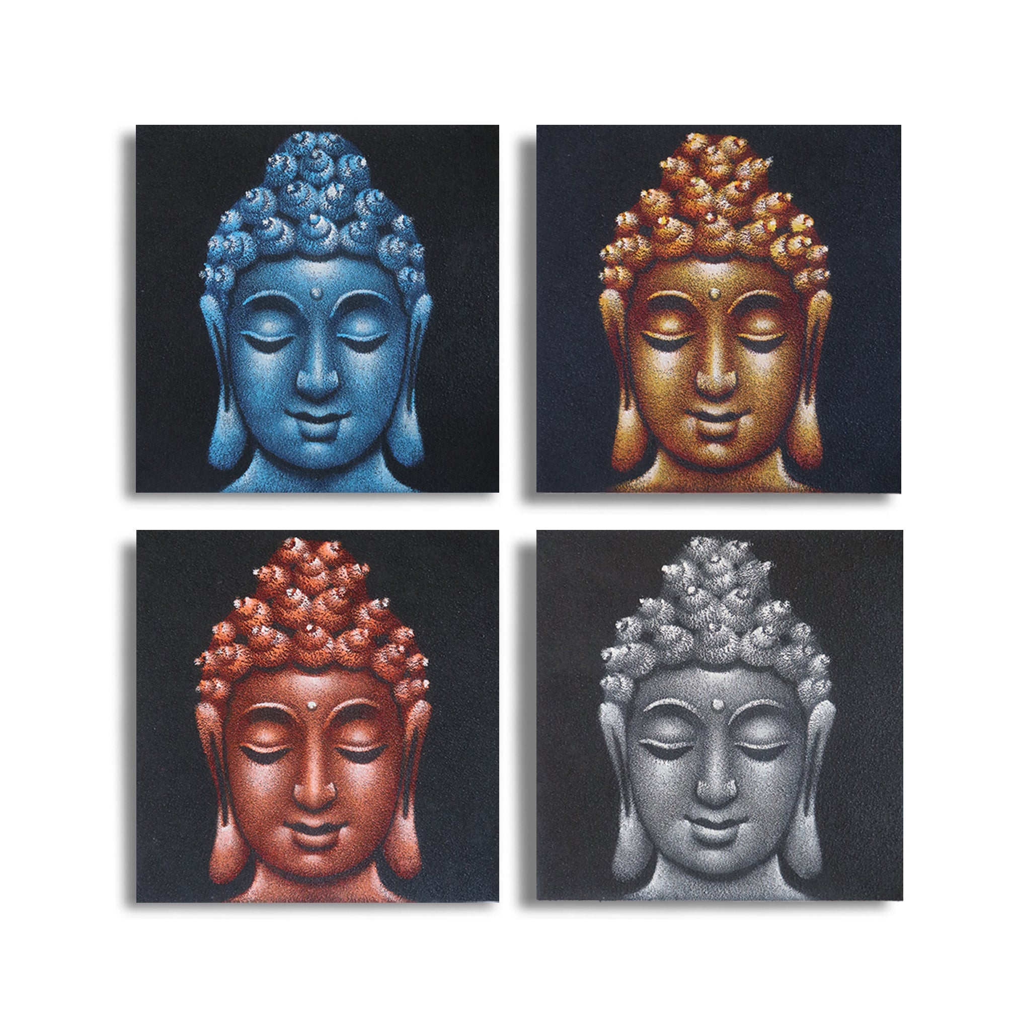 View Set of 4 Buddha Heads Sand Detail 40x40cm information
