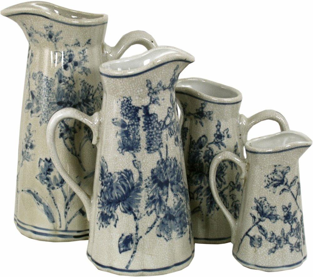 View Set of 4 Ceramic Jugs Vintage Blue White Magnolia Design information
