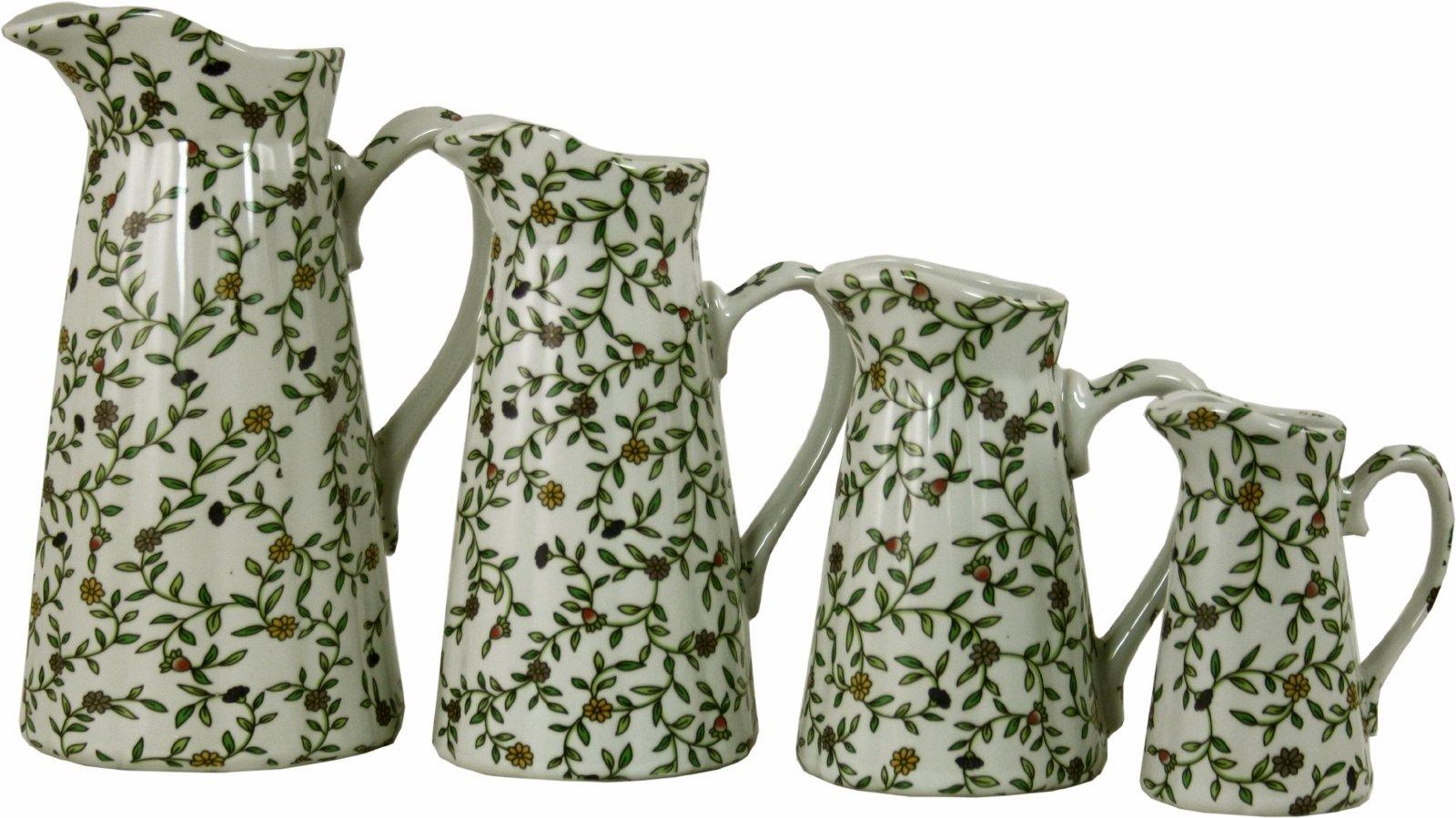View Set of 4 Ceramic Jugs Vintage Green White Floral Design information