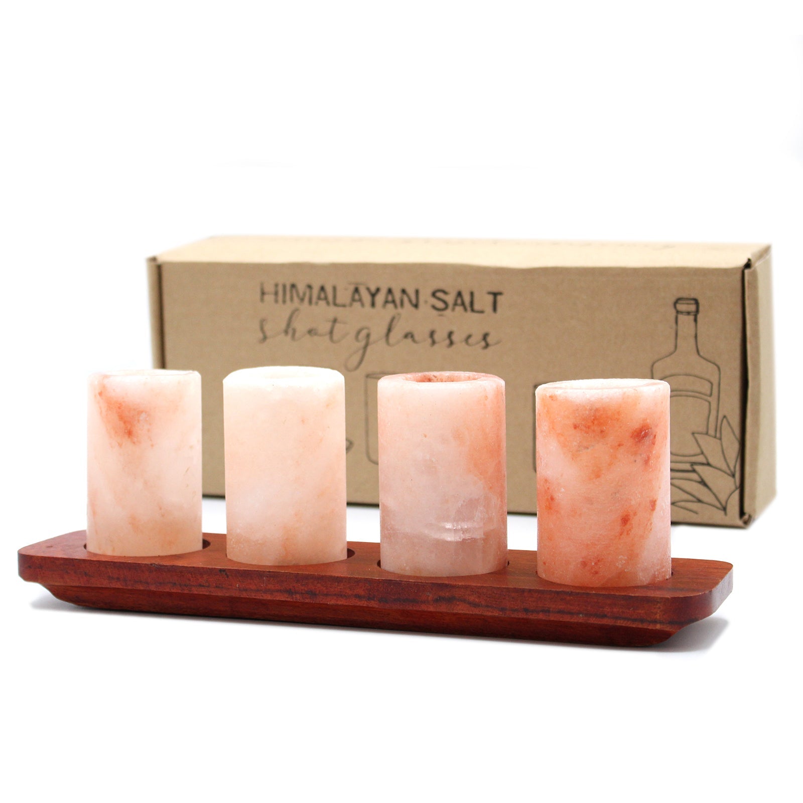 View Set of 4 Himalayan Salt Shot Glasses Wood Serving Stand information