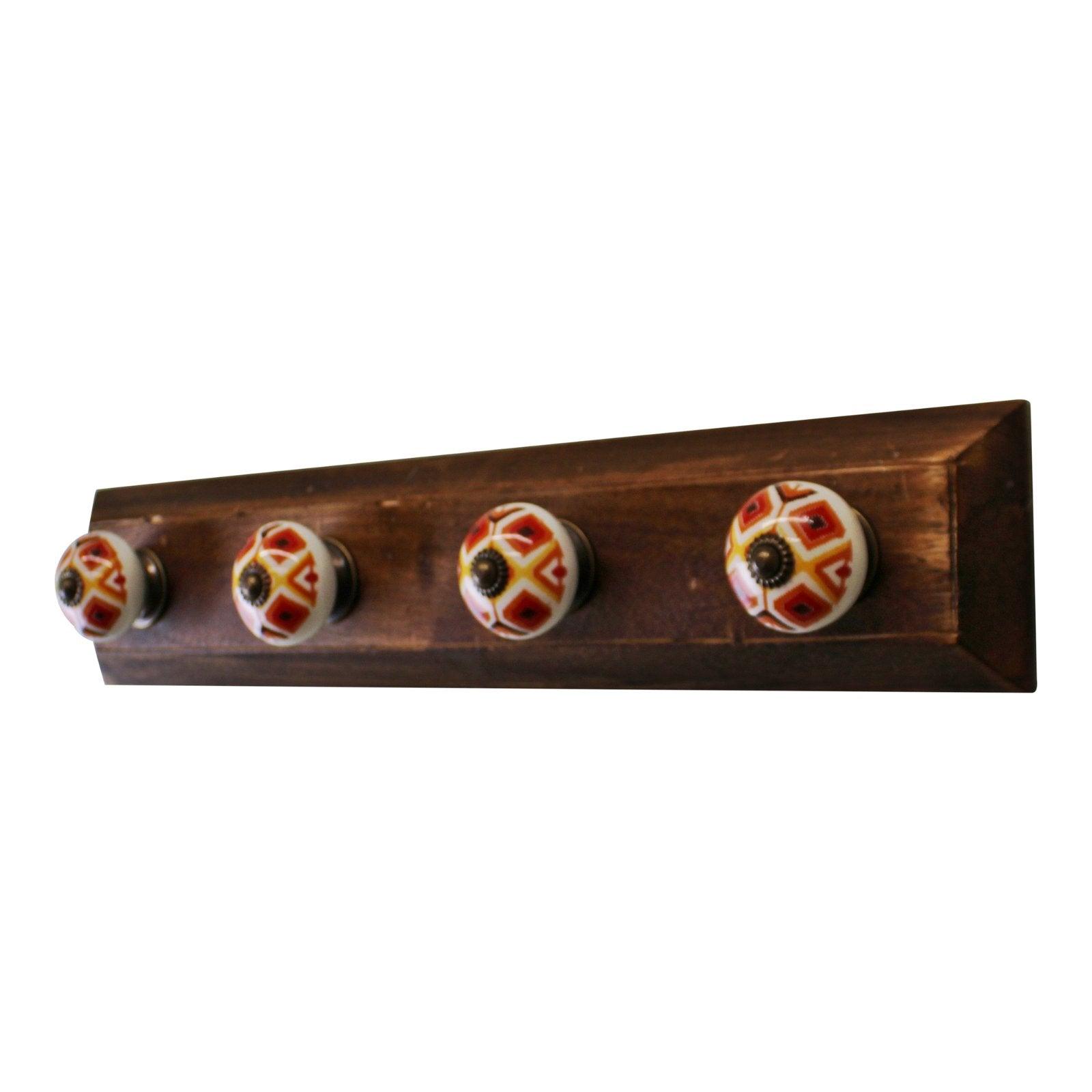 View Set of 4 Kasbah Design Coat Hooks On Wooden Base information