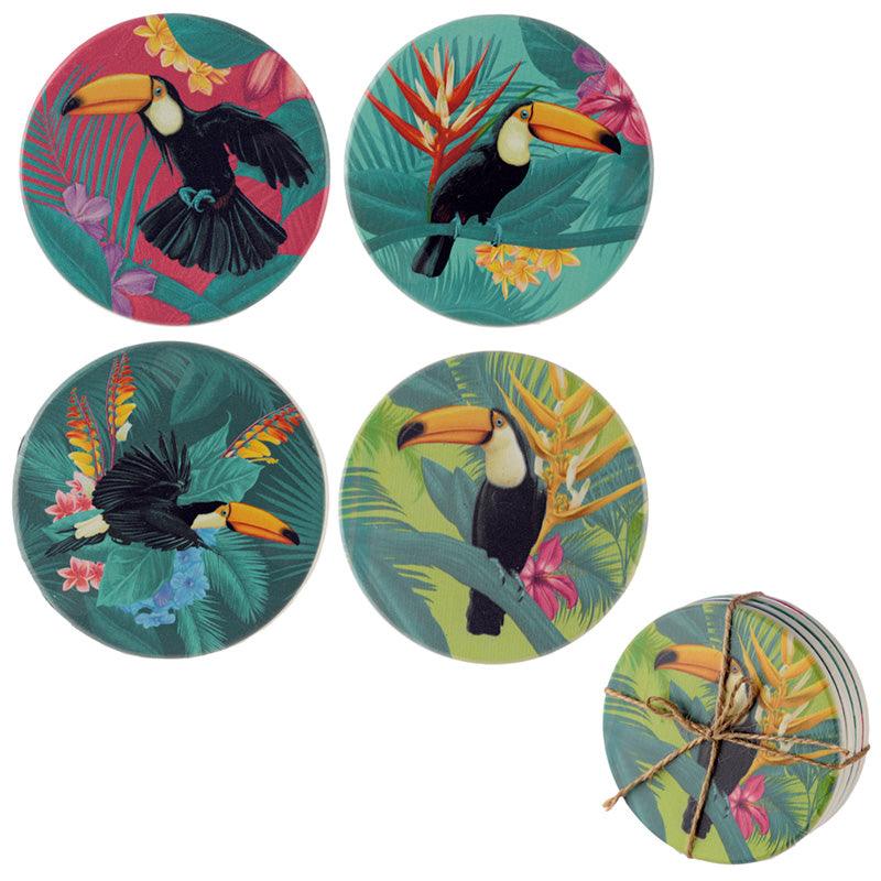 View Set of 4 Novelty Coasters Tropical Toucan Design information