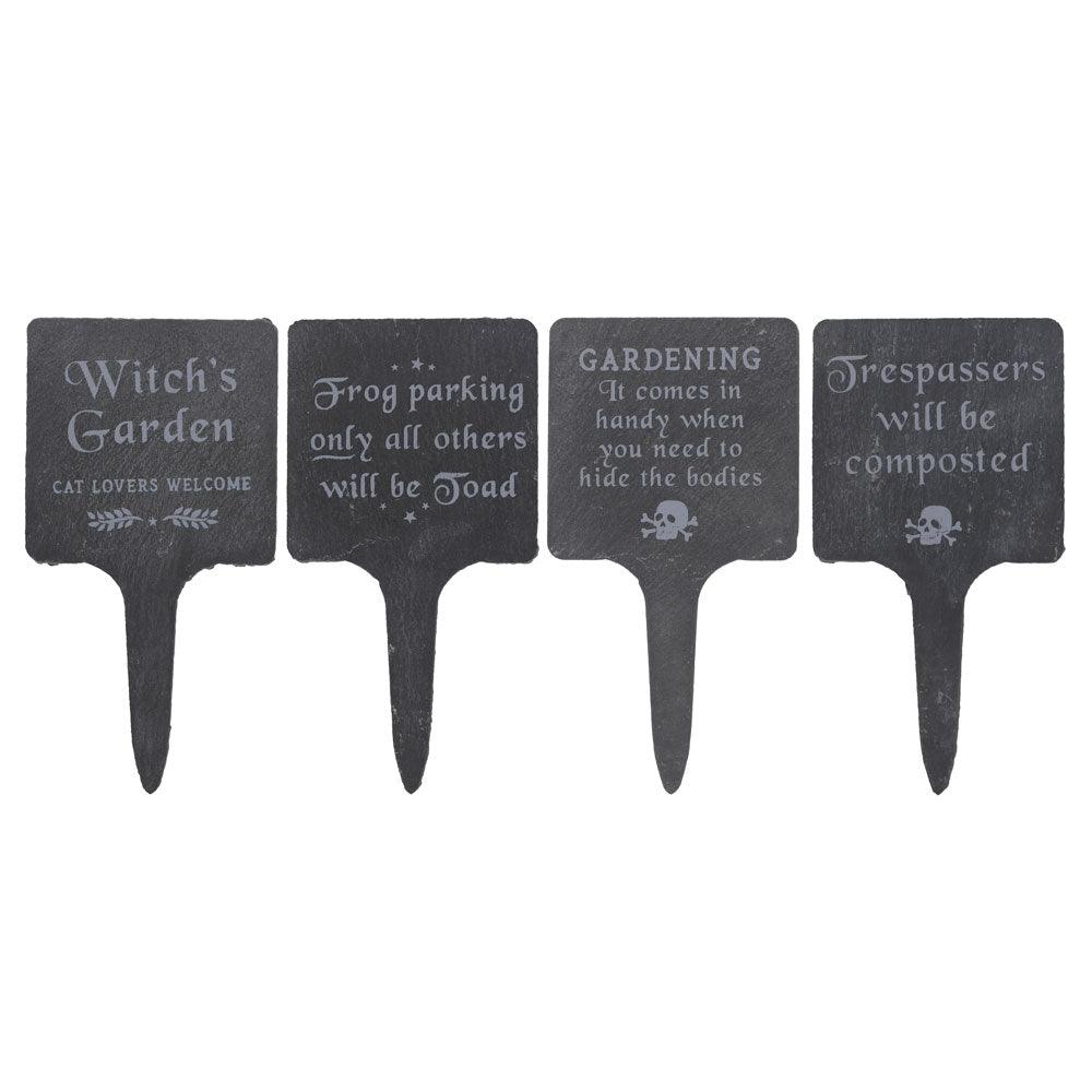 View Set of 4 Slate Gothic Garden Signs information