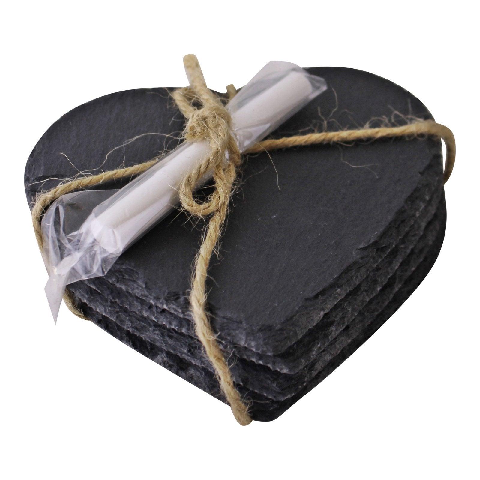 View Set of 4 Slate Heart Coasters With Chalk information