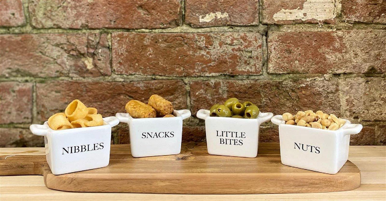 View Set of 4 White Ceramic Square Snack Bowls information